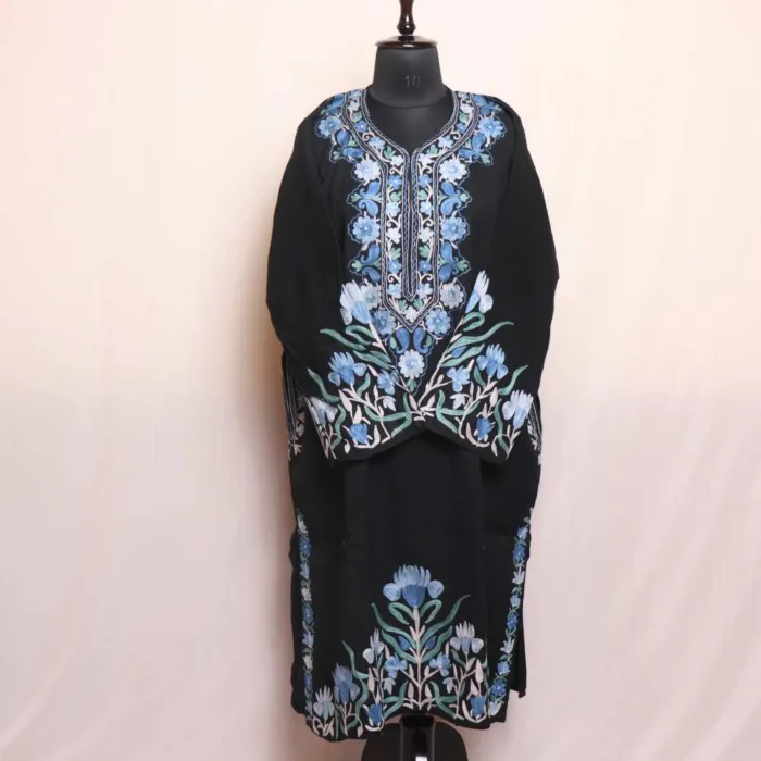 Black Raffal Pheran with Heavy Sleeve and Daman Embroidery - Ashar Collection