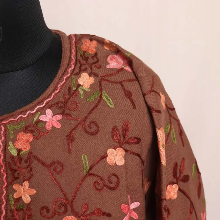 Brown Raffal Pheran with Jaal Embroidery - Ashar Collection - Image 3