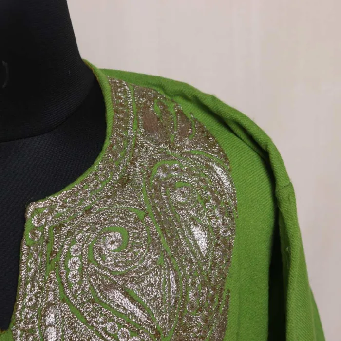 Lime Green Raffal Tilla Pheran | Phiran for Winter Elegance - Ashar Collection - Image 3