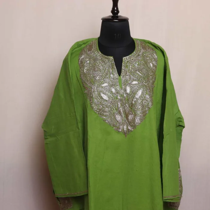 Lime Green Raffal Tilla Pheran | Phiran for Winter Elegance - Ashar Collection