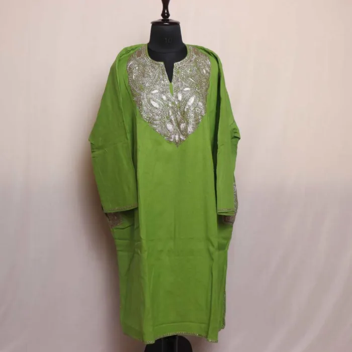 Lime Green Raffal Tilla Pheran | Phiran for Winter Elegance - Ashar Collection - Image 2