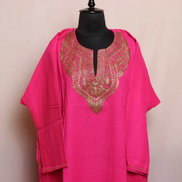 Beautiful Pink Tilla Embroidered Raffal Pheran | Phiran - Ashar Collection