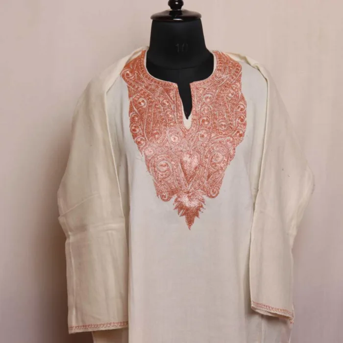 White Raffal Tilla Pheran | Phiran for a Warm Winter Look - Ashar Collection