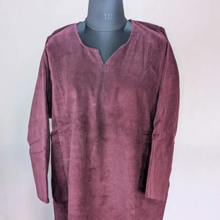 Elegant Kashmiri Maroon Wine Plain Corduroy Pheran for Women