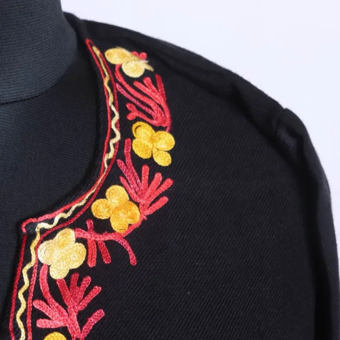 Winter-Wear Black Cashmilon Short Kurta with Stylish Heavy Damaan Aari Embroidery - Dalgate Collection - Image 3