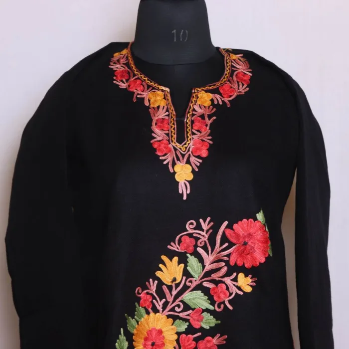 Black Cashmilon Short Kurta with Heavy Damaan Aari Detailing - Dalgate Collection - Image 2