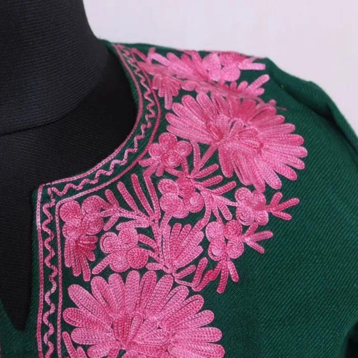 Dark Green Cashmilon Short Kurta with Elegent Aari Embroidery - Dalgate Collection - Image 3