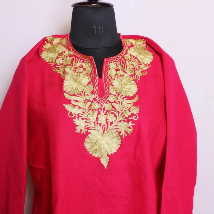 Hot Pink Cashmilon Short Kurta with Aari Craftsmanship - Dalgate Collection - Image 2