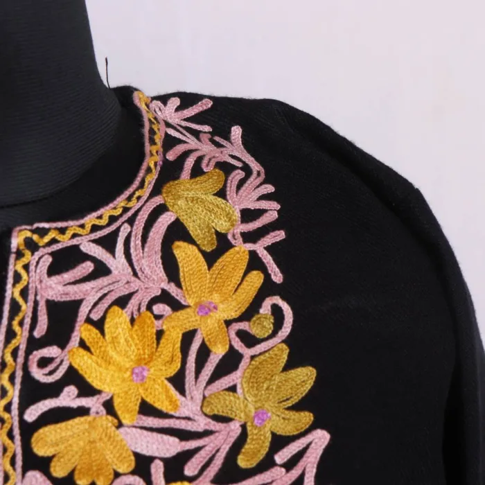 Sophisticated Black Cashmilon Short Kurta with Beautiful Aari Work - Dalgate Collection - Image 3