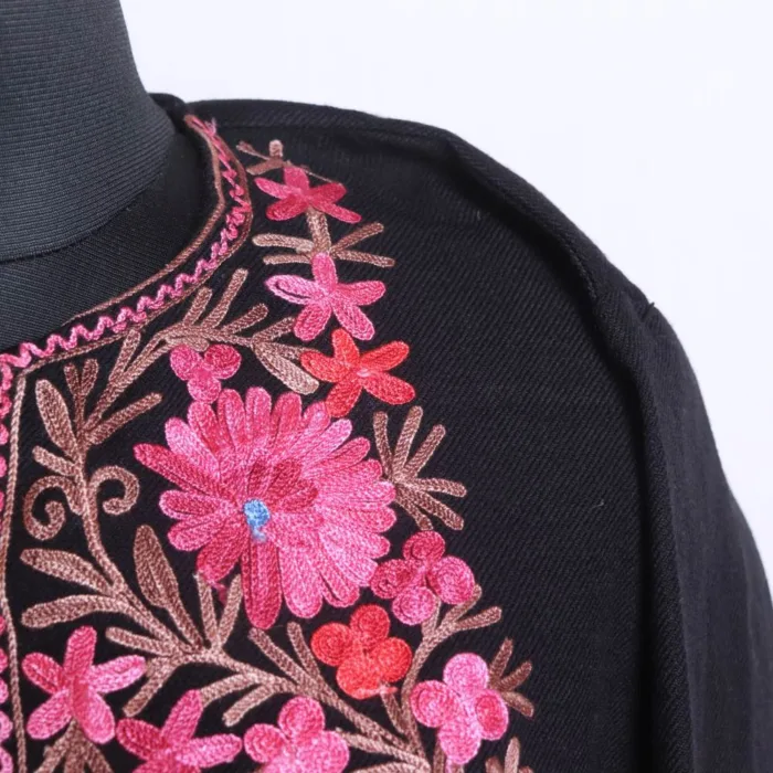 Stylish Black Cashmilon Short Kurta Adorned with Aari Work - Dalgate Collection - Image 2