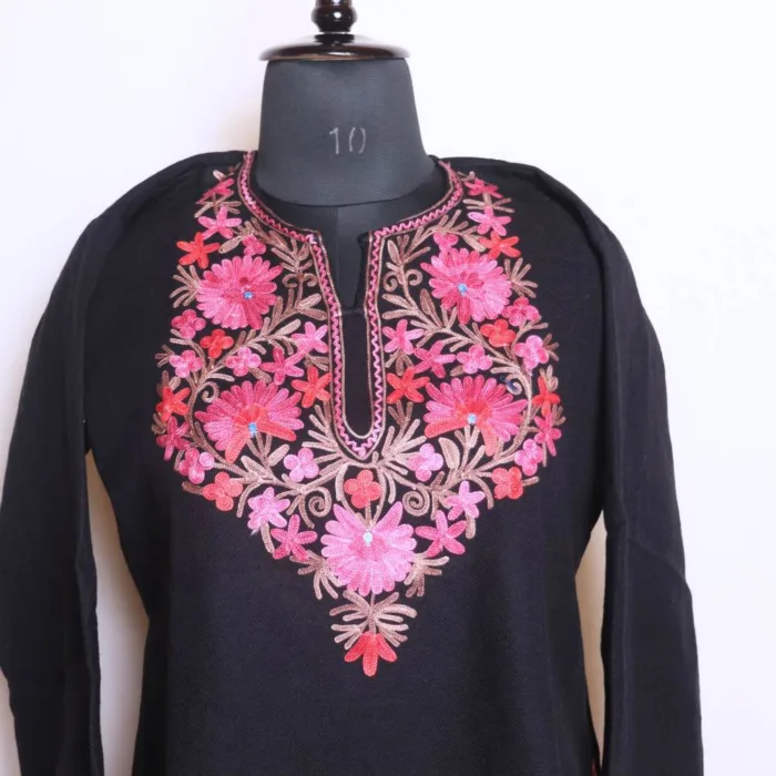 Stylish Black Cashmilon Short Kurta Adorned with Aari Work - Dalgate Collection - Image 3