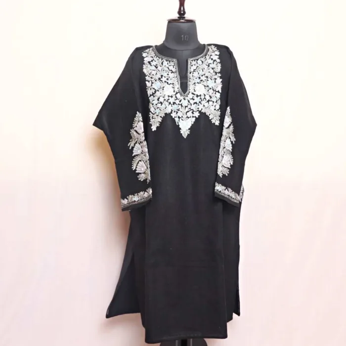 Black Aari and Zari Embroidered Premium Tweed Pheran - Zohra Collection - Image 2