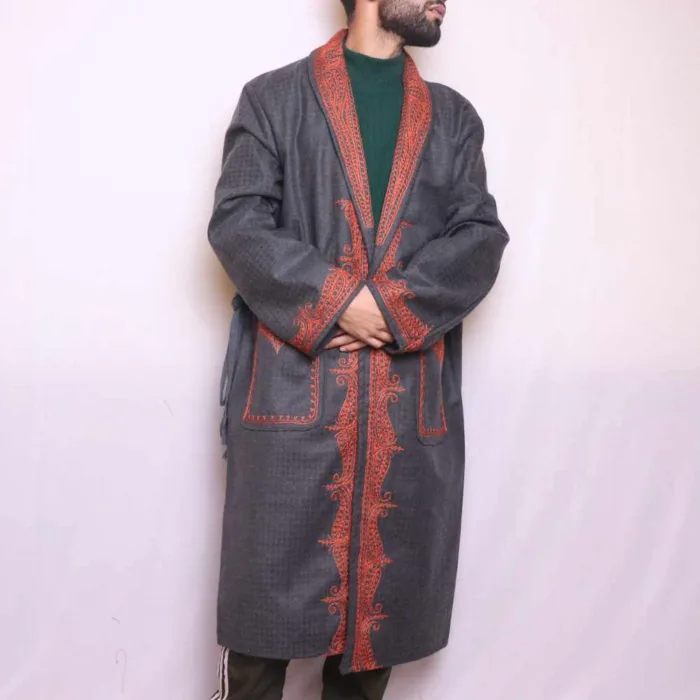 Tweed Gowns Robe Kimono with hand aari embroidery 10