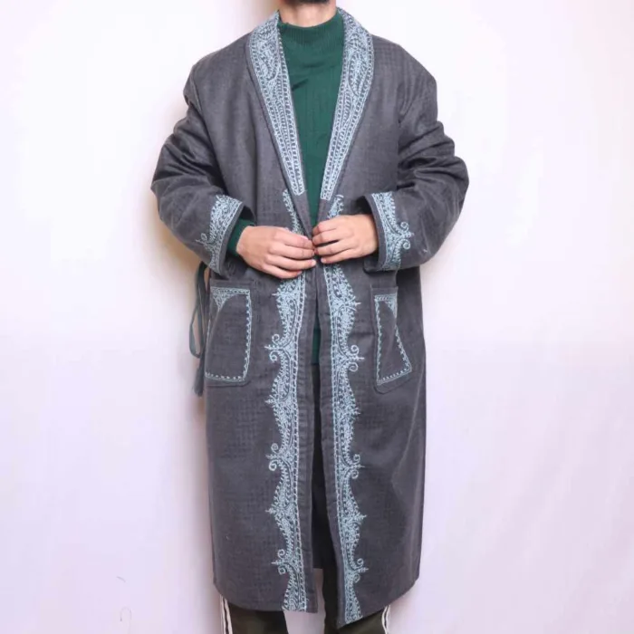 Tweed Gowns Robe Kimono with hand aari embroidery 30