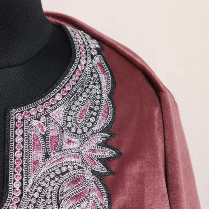 Stylish Mauve Velvet Tilla Embroidered Kurti Top - Rubeen Collection - Image 3