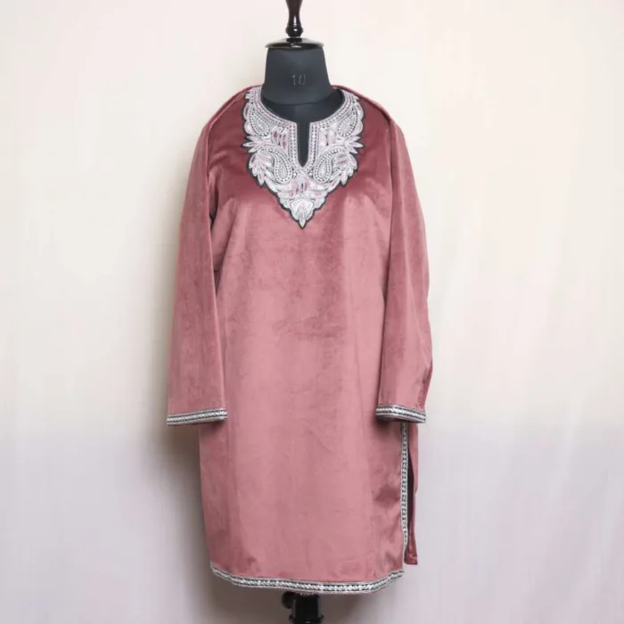 Stylish Mauve Velvet Tilla Embroidered Kurti Top - Rubeen Collection