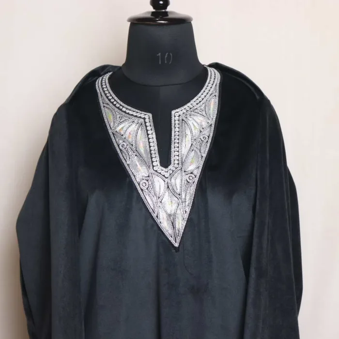 Black Velvet Charcoal Kurti with Tilla Embroidery - Rubeen Collection - Image 2