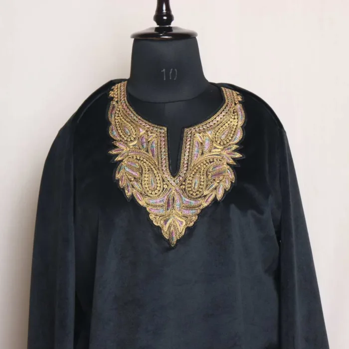 Beautiful Black Charcoal Velvet Kurti with Tilla Embroidery - Rubeen Collection - Image 2