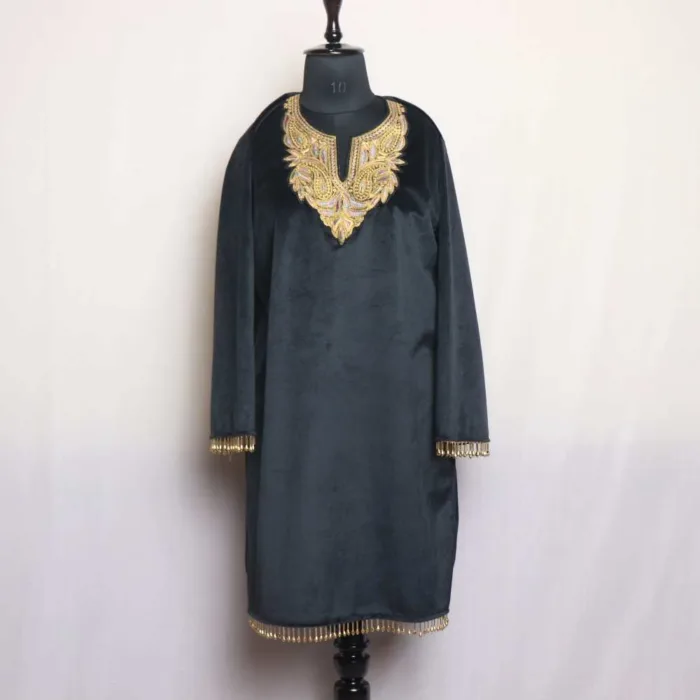 Beautiful Black Charcoal Velvet Kurti with Tilla Embroidery - Rubeen Collection