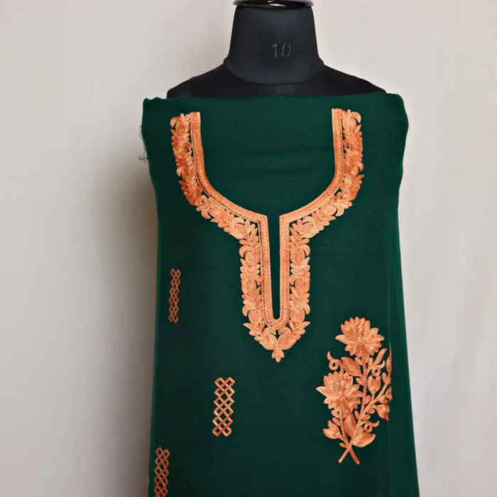 Green Boothi Lehar Cashmilon Wool 2PC Kashmiri Dress Material | Marhaba - Image 2