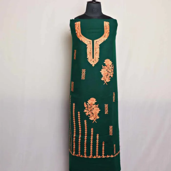 Green Boothi Lehar Cashmilon Wool 2PC Kashmiri Dress Material | Marhaba