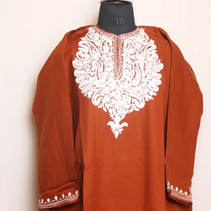 Mustard Cashmilon Pheran with Elegent Aari Embroidery - Zikr Collection