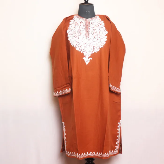 Mustard Cashmilon Pheran with Elegent Aari Embroidery - Zikr Collection - Image 2