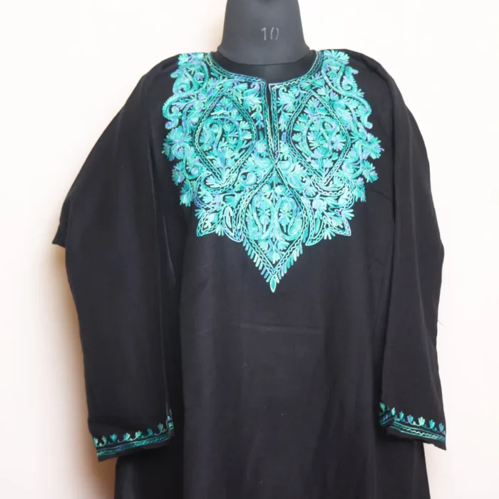 Black Cashmilon Pheran with Aari Embroidery - Zikr Collection