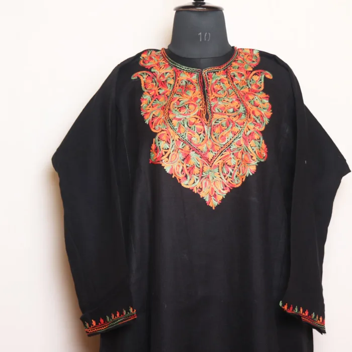 Black Cashmilon Pheran with Beautiful Aari Embroidery - Zikr Collection