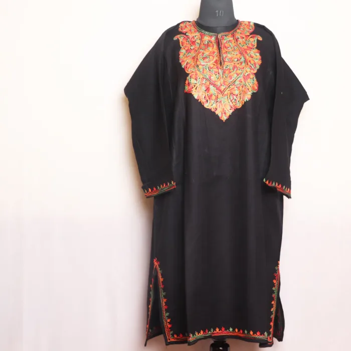 Black Cashmilon Pheran with Beautiful Aari Embroidery - Zikr Collection - Image 2