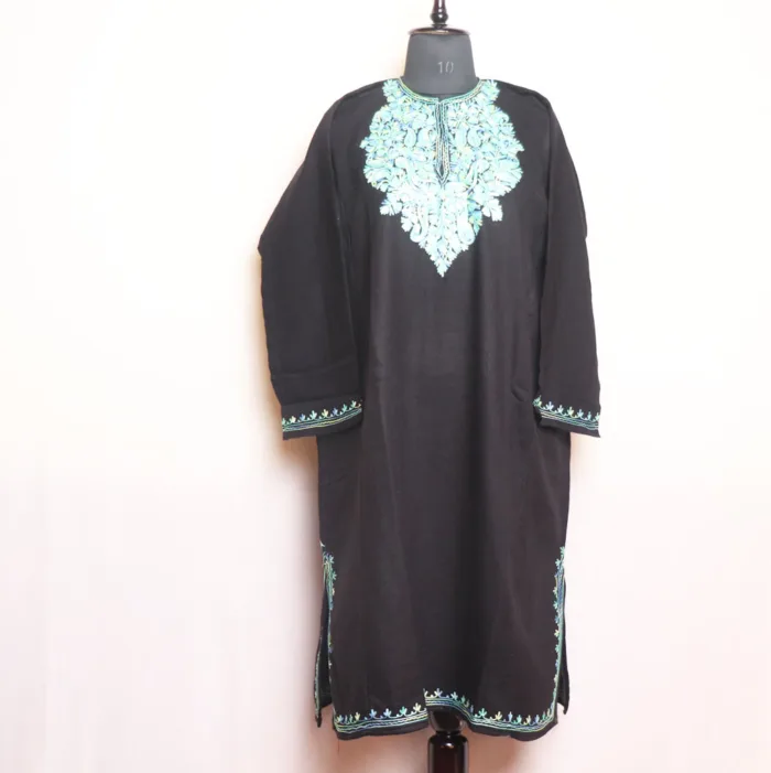 Black Cashmilon Pheran with Aari Detailing - Zikr Collection - Image 2