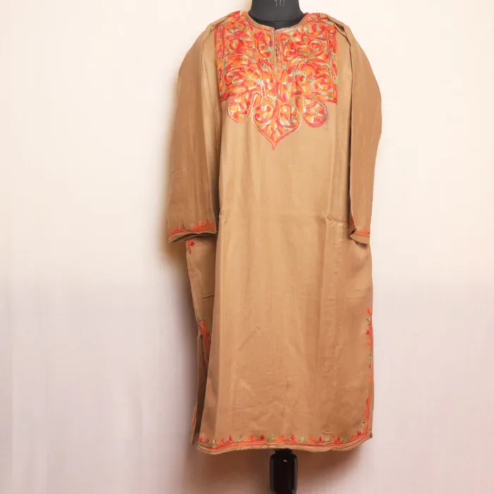 Beige Cashmilon Pheran with Fine Aari Work - Zikr Collection - Image 2