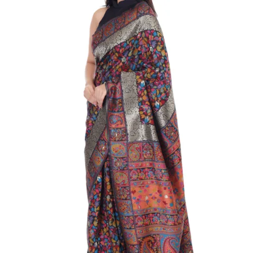 black kashmiri kani handloom woven saree 1