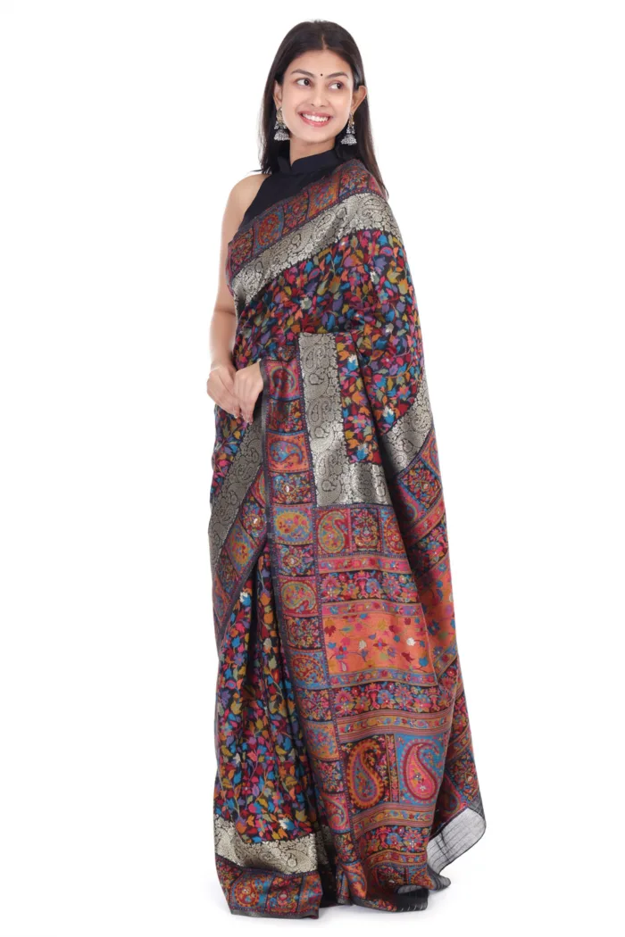 black kashmiri kani handloom woven saree 1