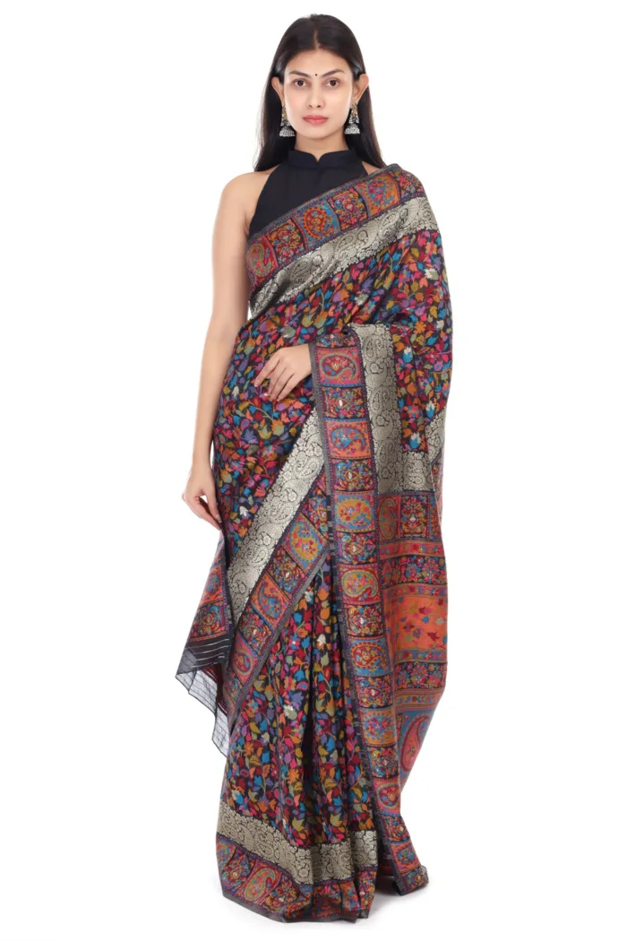 black kashmiri kani handloom woven saree 2