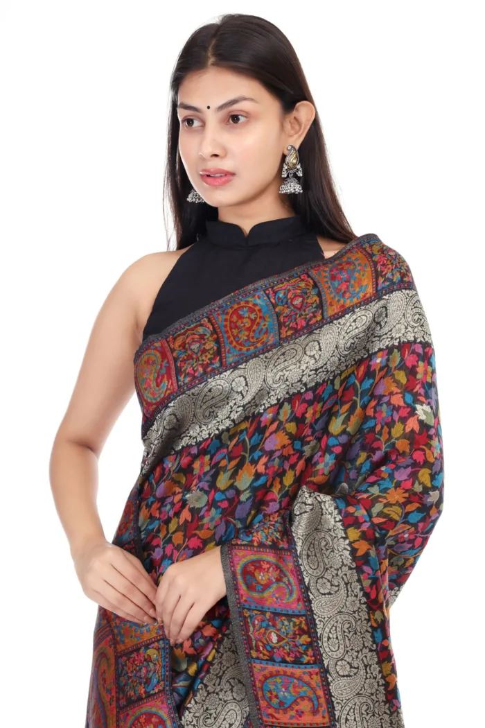 black kashmiri kani handloom woven saree 5