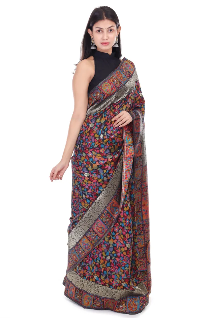 black kashmiri kani handloom woven saree 6