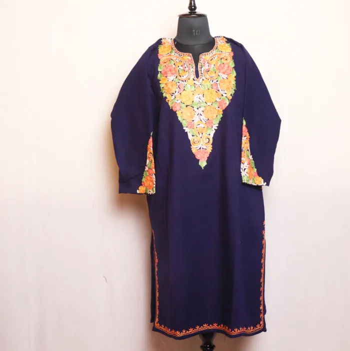 Navy Blue Cashmilon Pheran Featuring Heavy Sleeve Embroidery - Bulbul Collection - Image 2