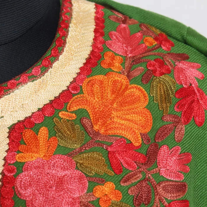 Graceful Aari Embroidered Green Pheran with Heavy Sleeves - Bulbul Collection - Image 3