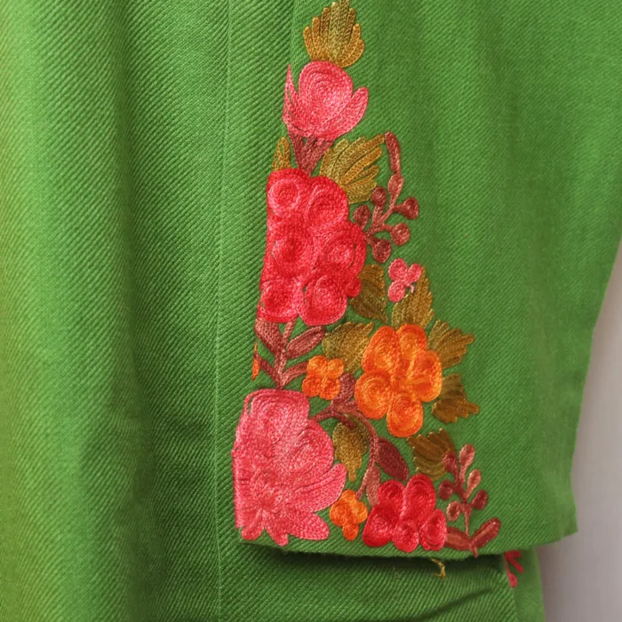 Graceful Aari Embroidered Green Pheran with Heavy Sleeves - Bulbul Collection - Image 4