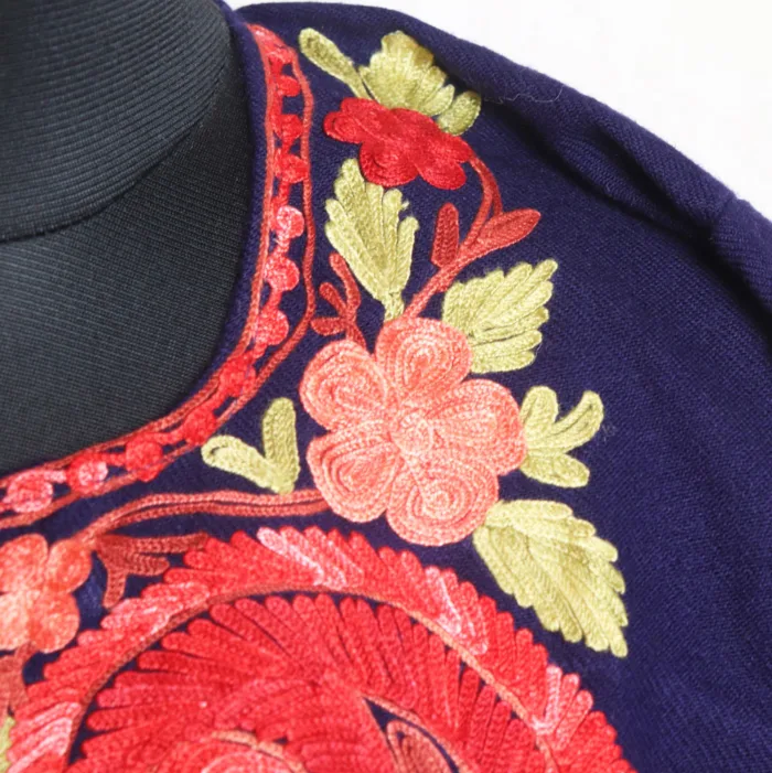 Navy blue Aari Work Pheran with Detailed Sleeve Embroidery - Bulbul Collection - Image 3