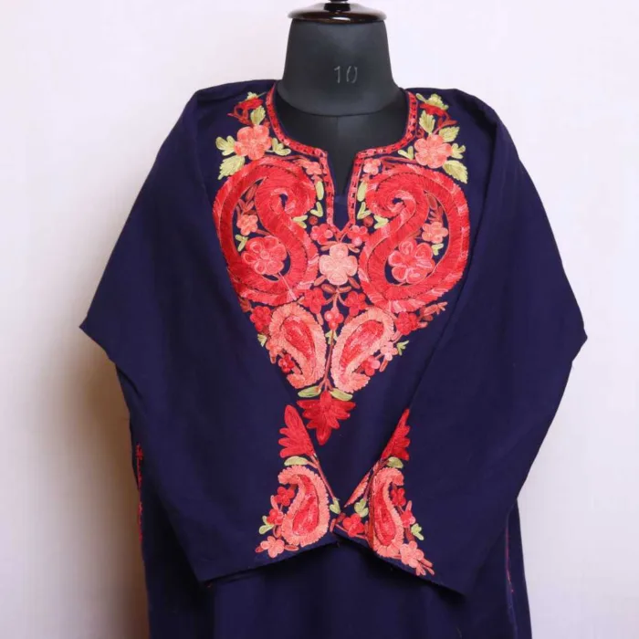 Navy blue Aari Work Pheran with Detailed Sleeve Embroidery - Bulbul Collection