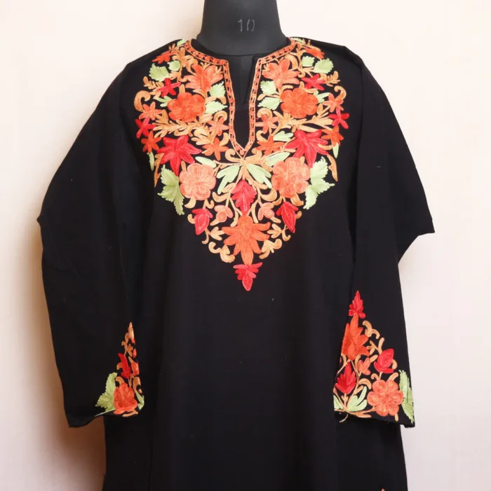 Black Cashmilon Pheran with Exquisite Heavy Sleeves - Bulbul Collection