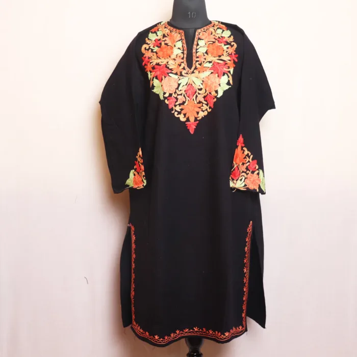 Black Cashmilon Pheran with Exquisite Heavy Sleeves - Bulbul Collection - Image 2