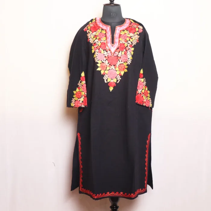 Stunning Aari Sleeve Embroidered Cashmilon Black Pheran - Bulbul Collection - Image 2