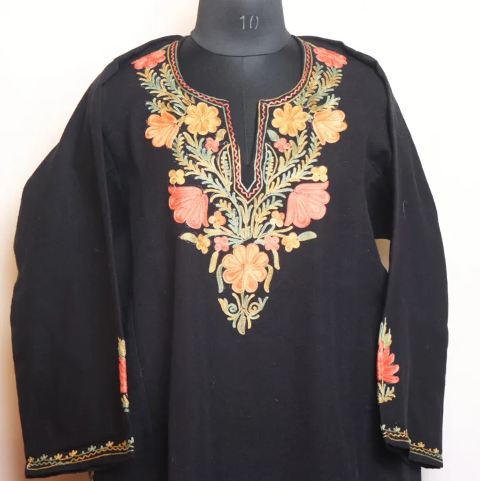 Black Beautiful Cashmilon Aari Pheran with Sleeve Embroidery - Bulbul Collection