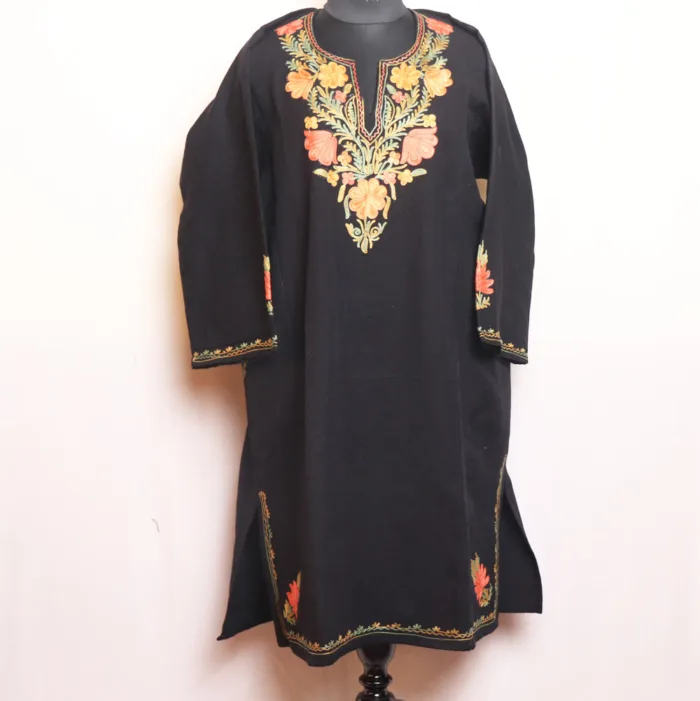 Black Beautiful Cashmilon Aari Pheran with Sleeve Embroidery - Bulbul Collection - Image 2