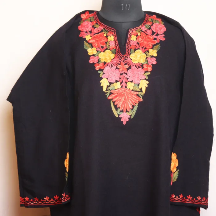 Elegant Aari Work Black Pheran with Heavy Sleeves - Bulbul Collection