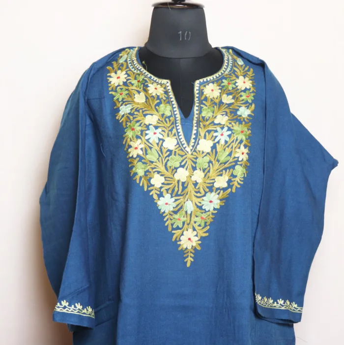 Classic Midnight Blue Cashmilon Pheran | Feran with Adorable Aari Embroidery - Manaal Collection