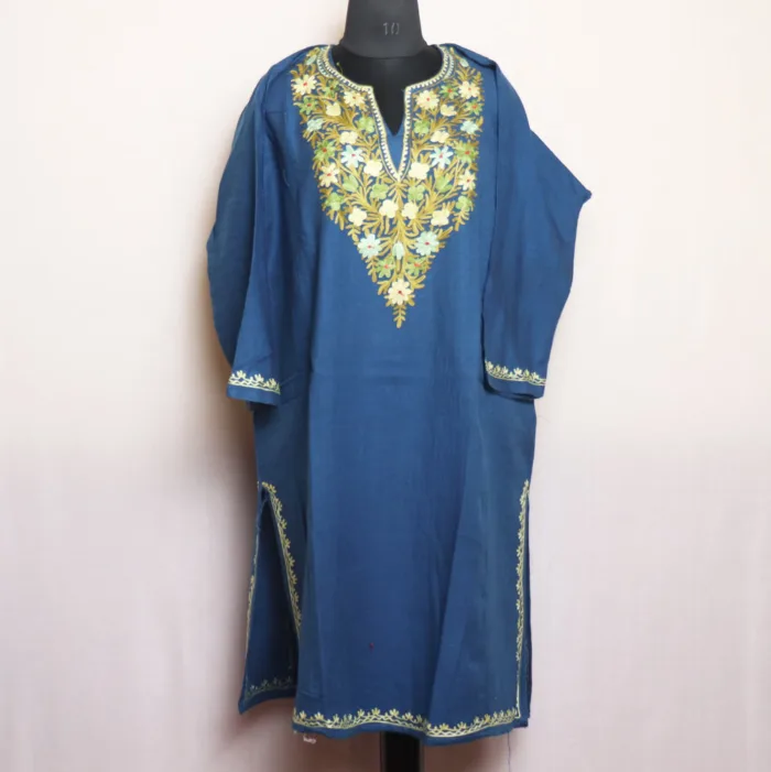 Classic Midnight Blue Cashmilon Pheran | Feran with Adorable Aari Embroidery - Manaal Collection - Image 2